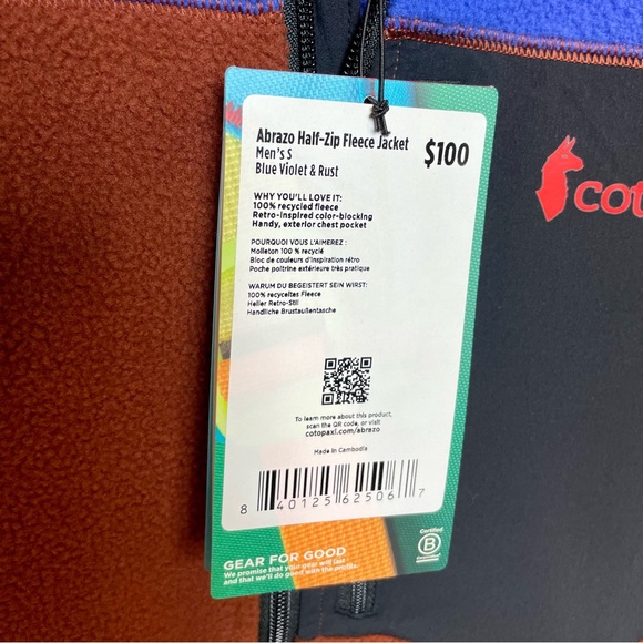 New Cotopaxi Abrazo Half-Zip Blue Fleece Pullover Jacket Men's Size S NWT - Picture 5 of 8